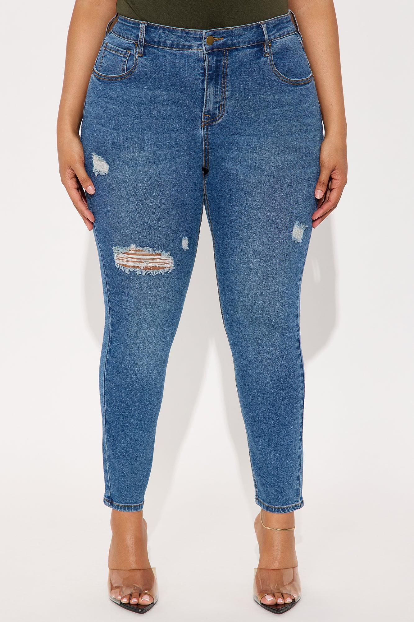 Vibe Check Curvy Stretch Ripped Skinny Jeans - Medium Wash Female Product Image
