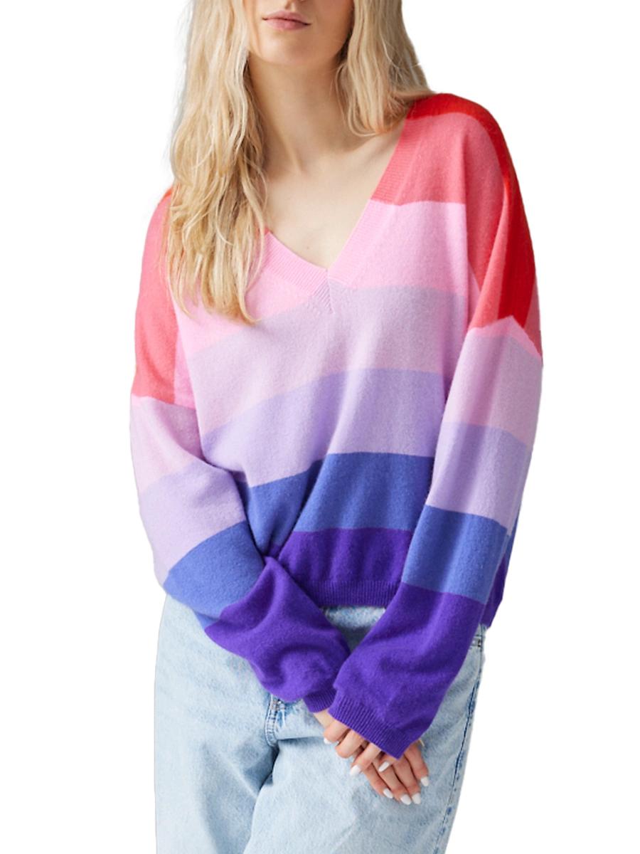 Womens Striped V-Neck Cashmere Sweater Product Image