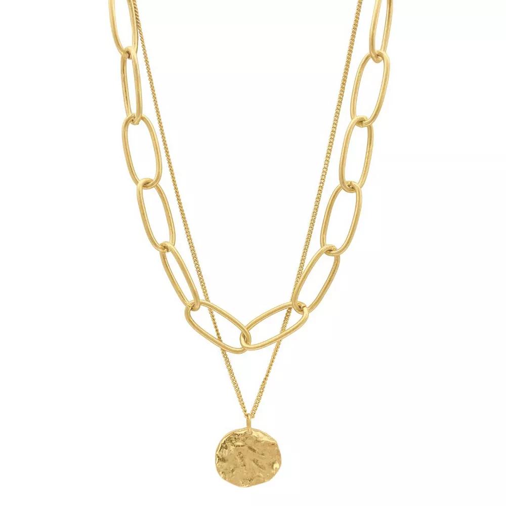 Adornia Oval Link Chain & Coin Pendant Layered Necklace, Women's, Size: 16-19" ADJ, Gold Tone Product Image