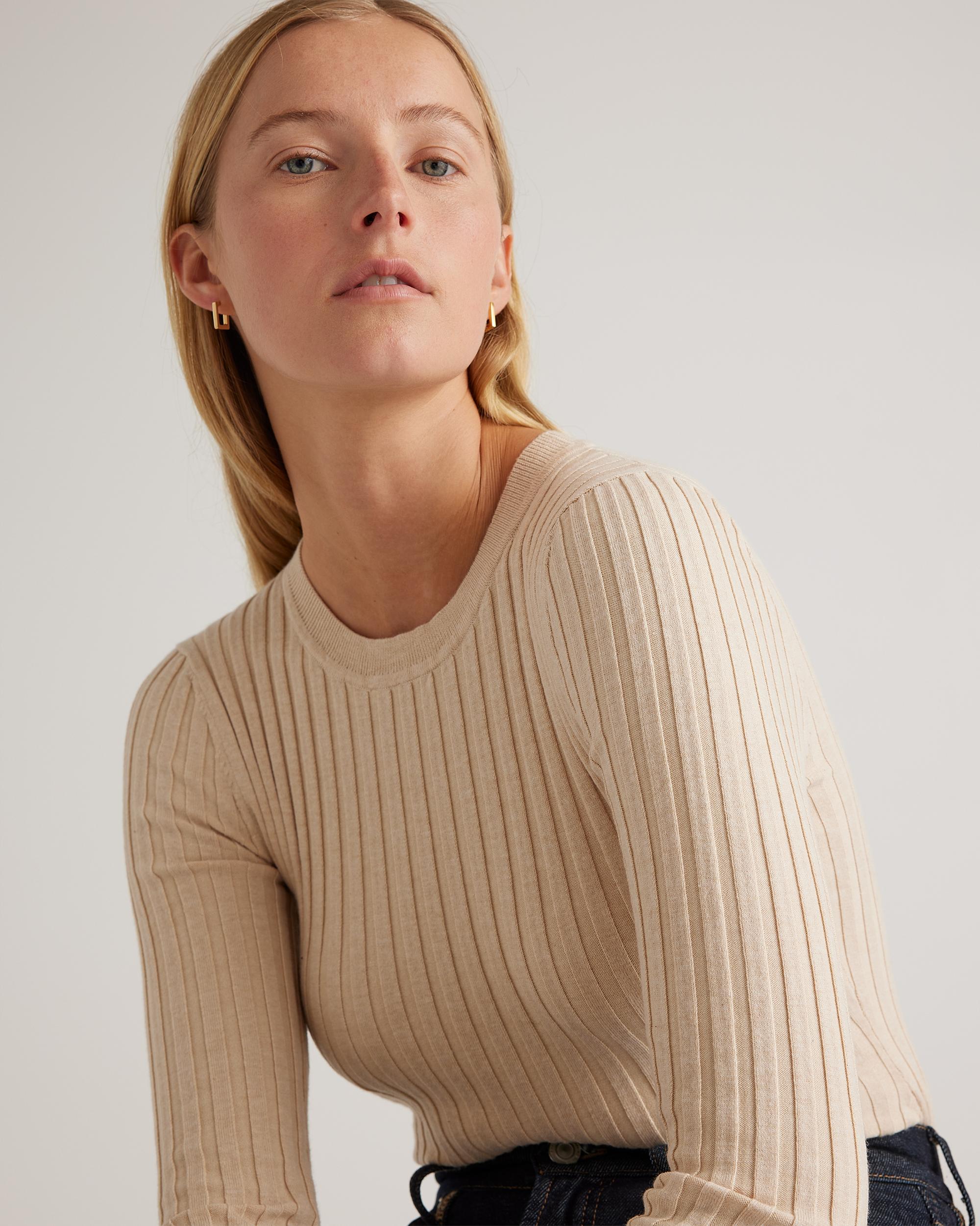 Quince | Women's Cotton Cashmere Ribbed Long Sleeve Sweater Product Image