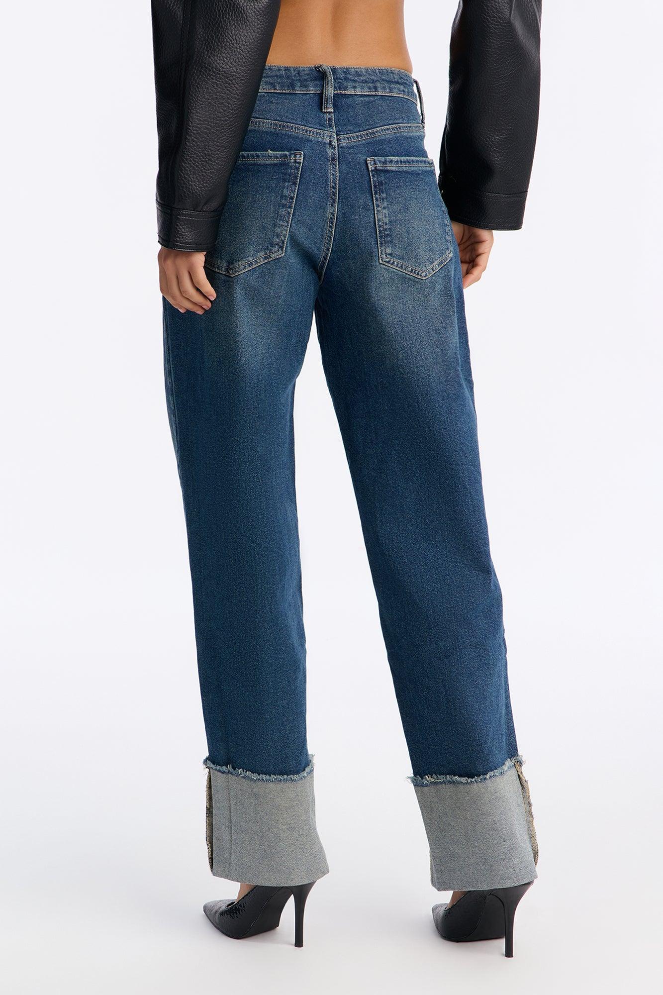 More To Come Cuffed Wide Leg Jeans - Dark Wash Female Product Image