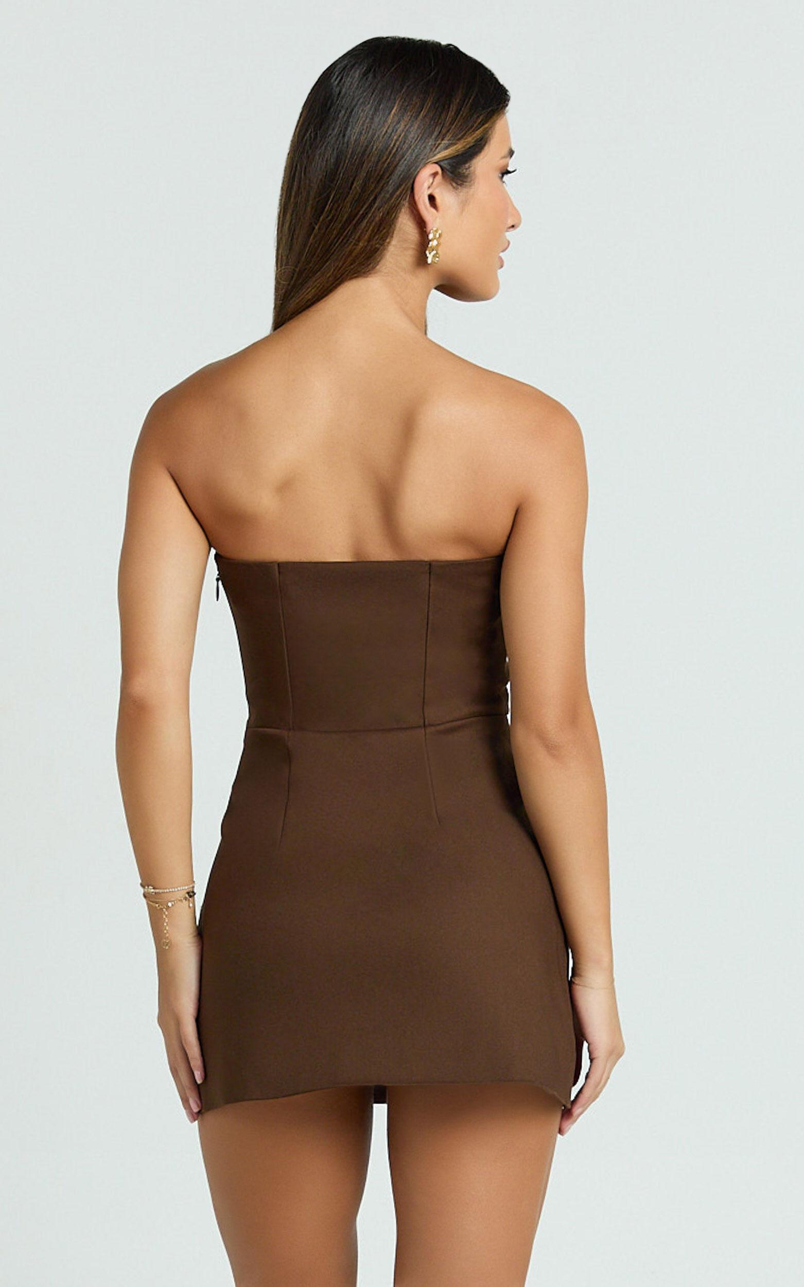 Octavia Mini Dress - Strapless A Line Wrap Skirt Dress in Chocolate Product Image