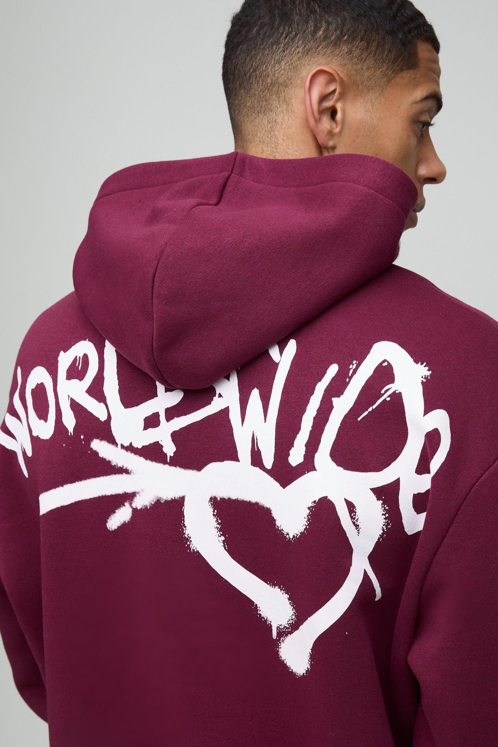 Oversized Boxy Spray Graffiti Print Hoodie | boohooMAN USA Product Image