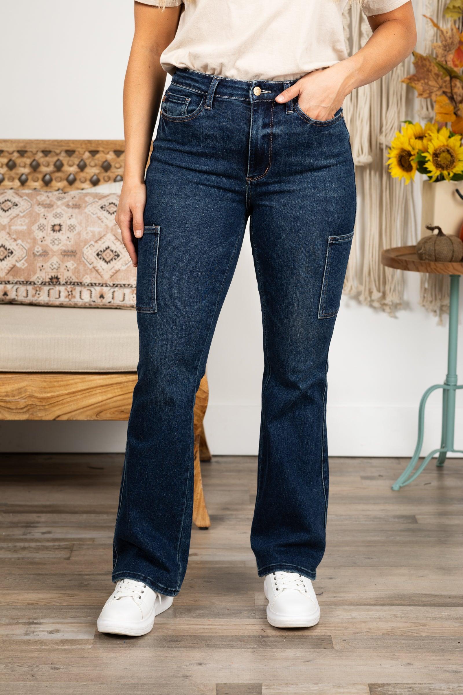 Judy Blue Dark Wash Cargo Bootcut Jeans Product Image