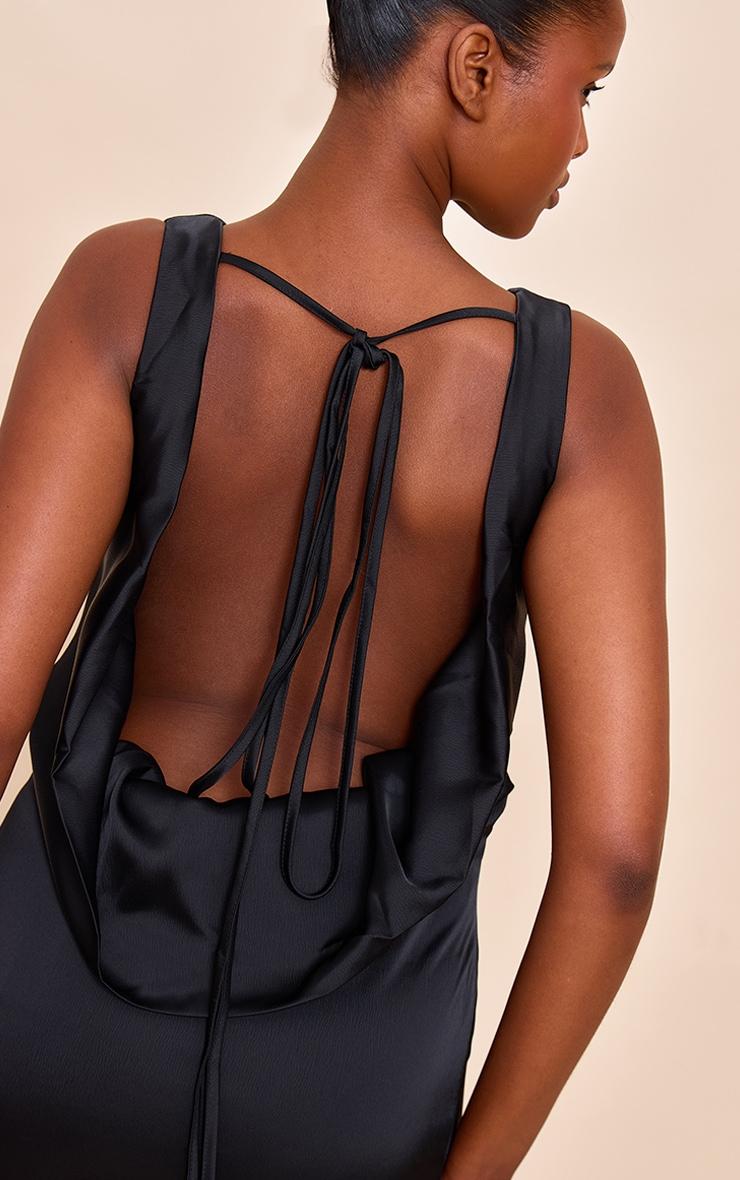 Black Bridesmaid Satin Cowl Neck Maxi Dress Product Image