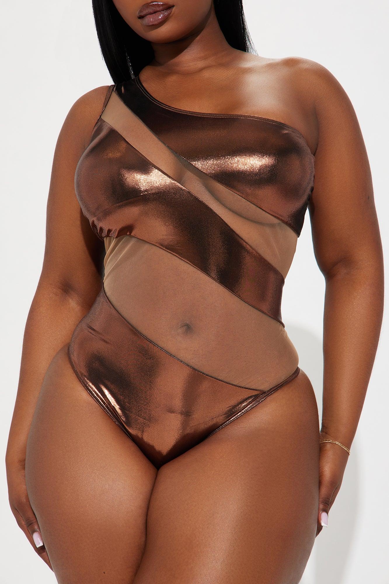 Island Hideout Cutout Mesh One Piece Swimsuit - Bronze Product Image