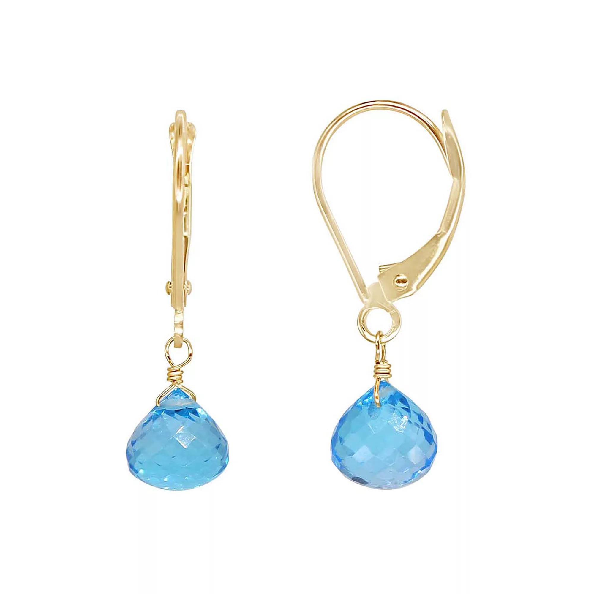 Jewelmak 14k Gold Swiss Blue Topaz Onion Bead Leverback Earrings, Women's Product Image