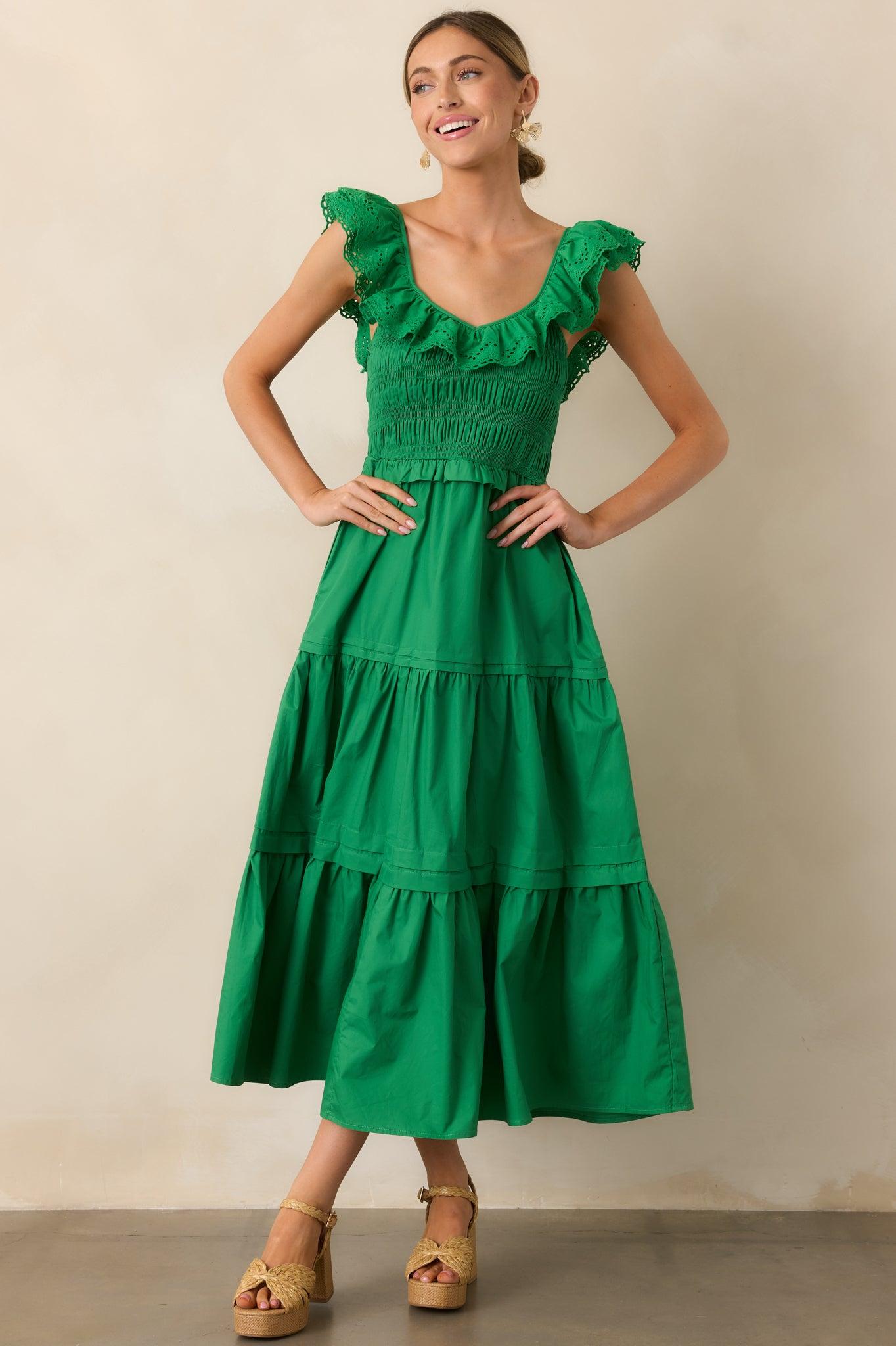 Patio Sunsets Cotton Green Maxi Dress Product Image