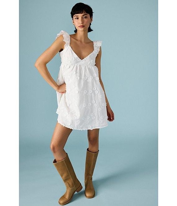 Stevie by Steve Madden Embroidered Flutter Sleeve V-Neck Babydoll Mini Dress Product Image