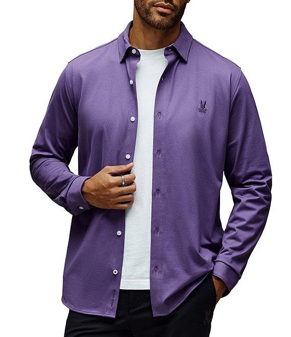 Psycho Bunny Jackson Classic Fit Stretch Knit Spread Collar Solid Dress Shirt Product Image