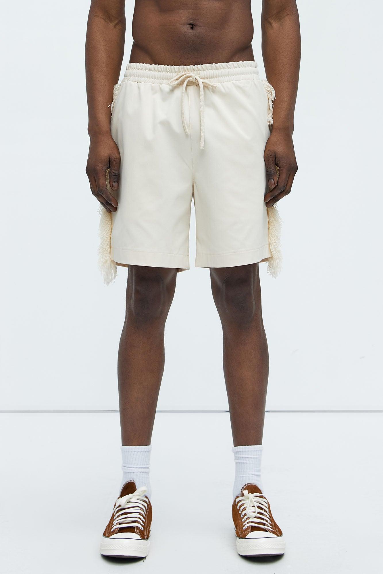 Nowhere Frayed Relaxed Shorts - Off White Product Image