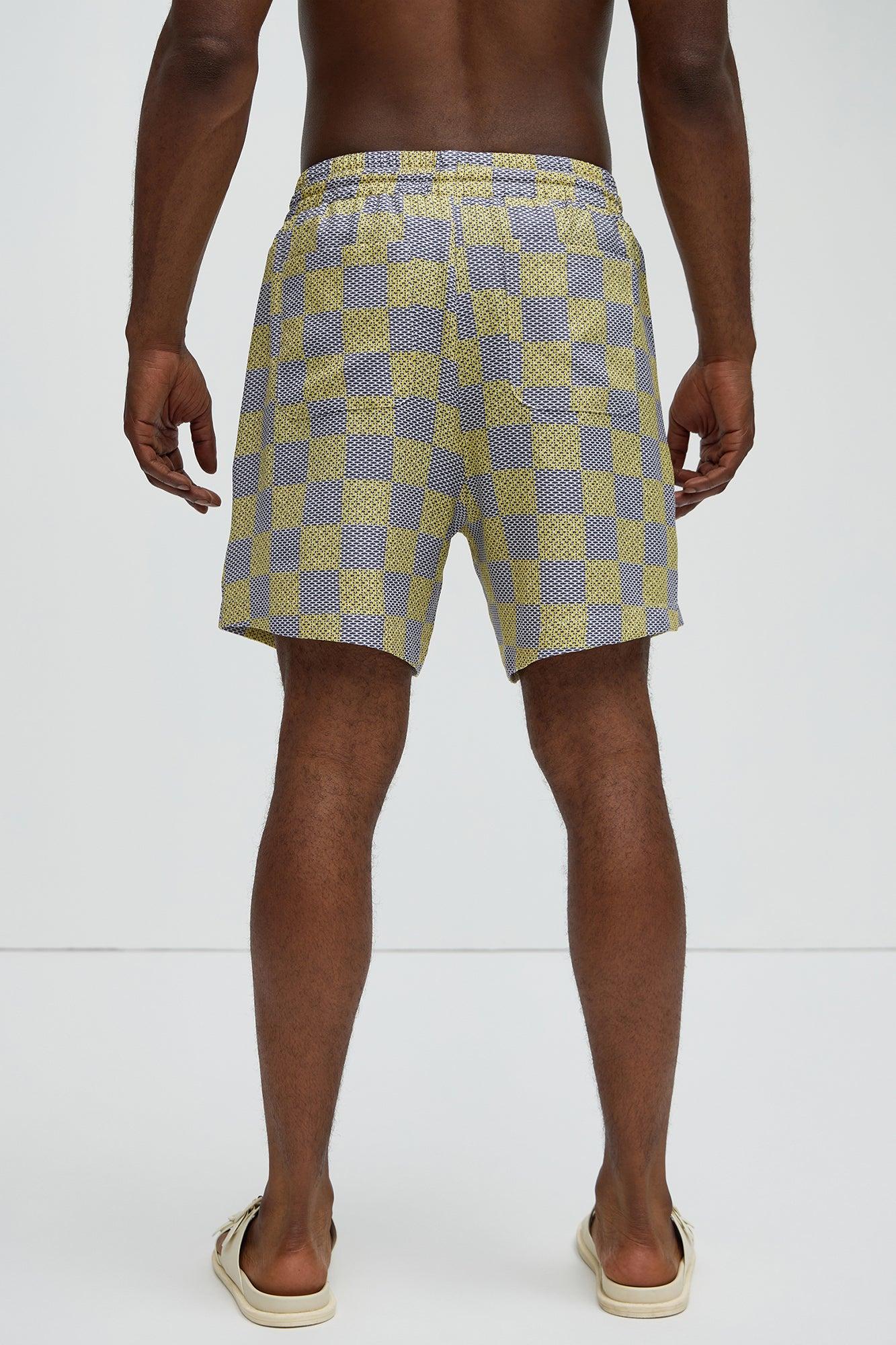 Checkered Print Warm Up Shorts - Yellow/combo Product Image
