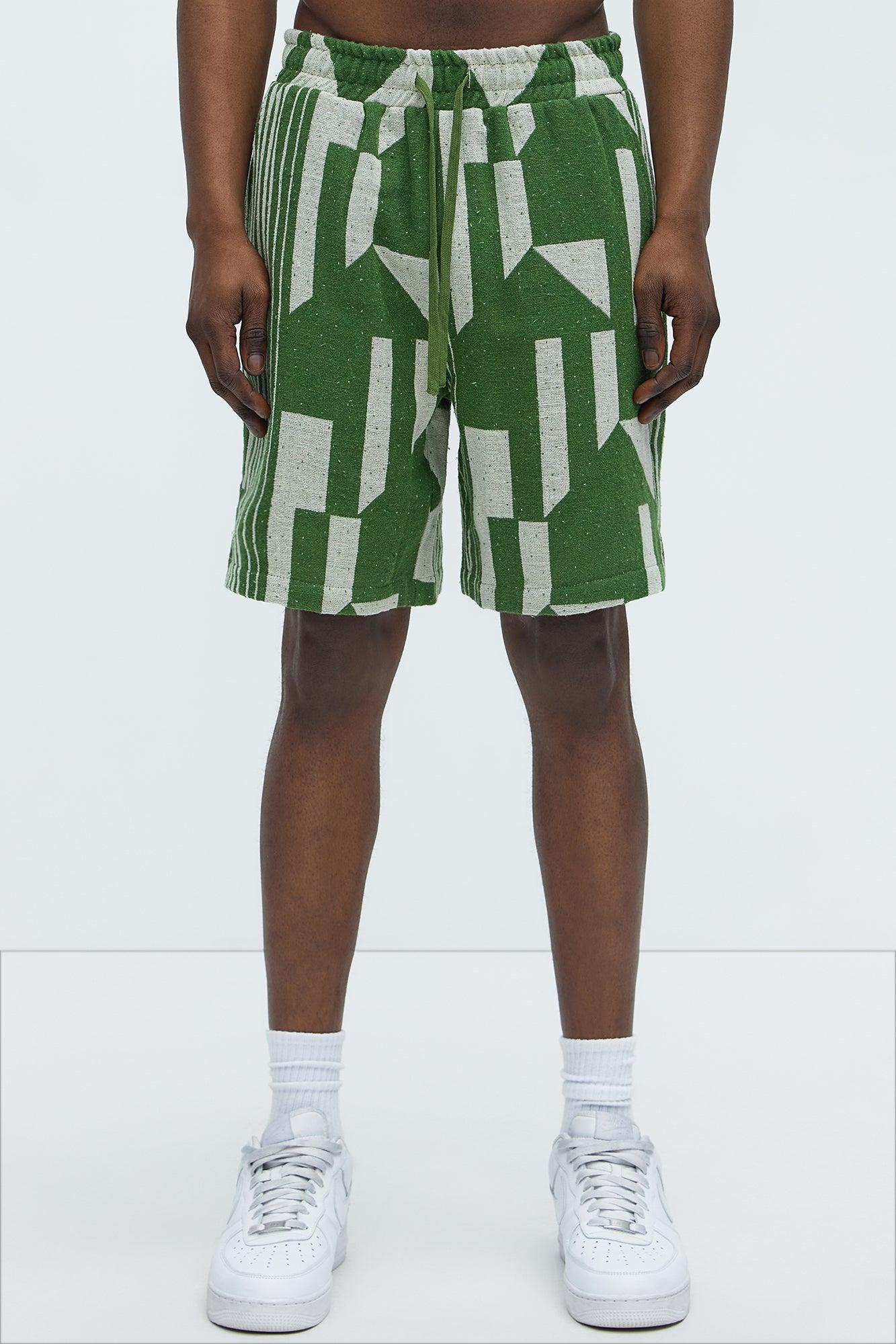 Abstract Relaxed Shorts - Olive/combo Product Image