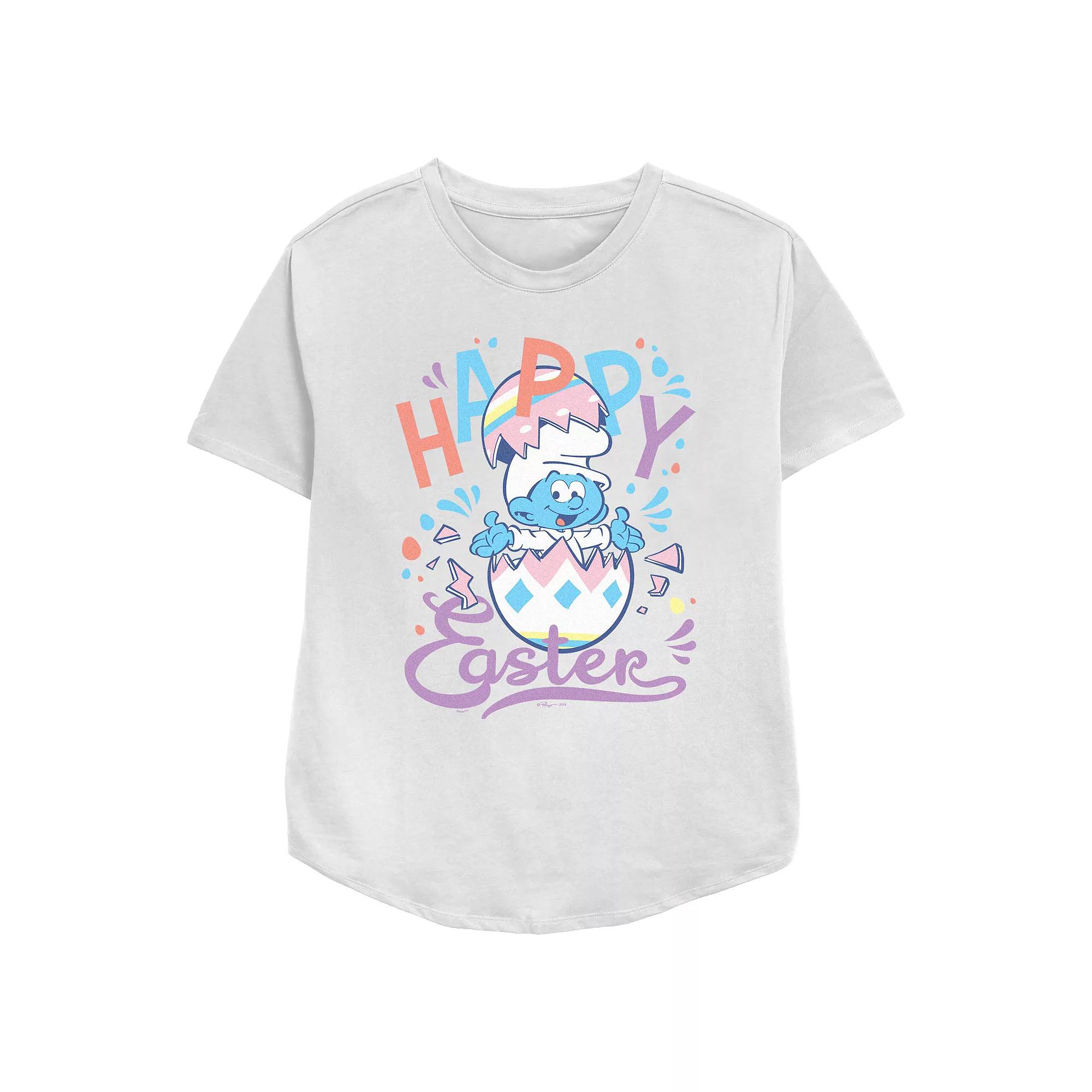 Women's Smurfs Happy Easter Baby Smurf Relaxed Fit Graphic Tee, Size: XXL, White Product Image