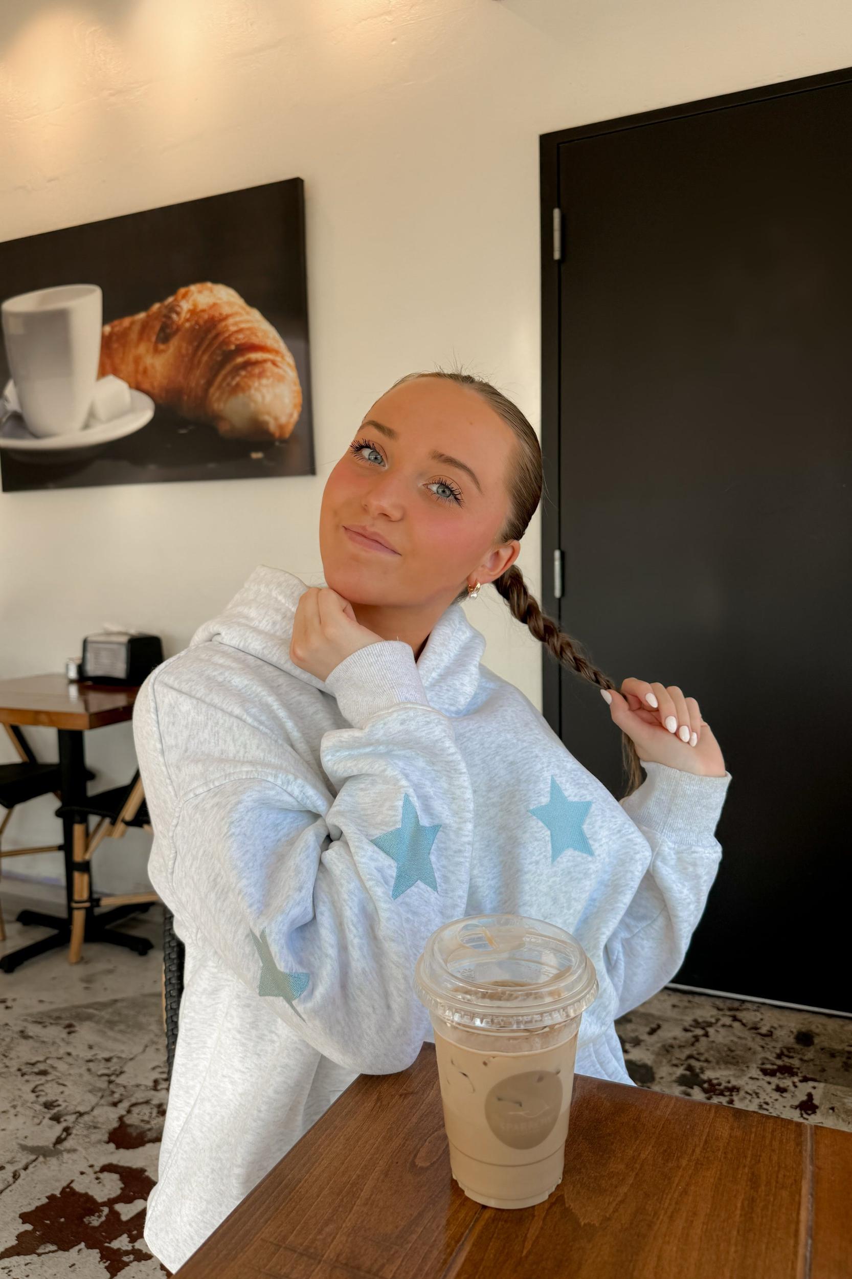 Pearl Grey Embroider Star Hoodie Product Image