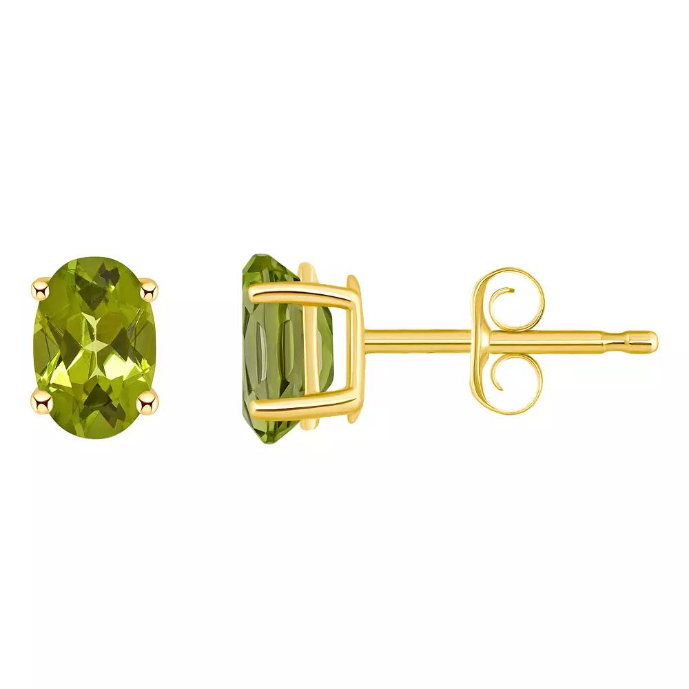 Celebration Gems 14k Gold Oval Gemstone Stud Earrings, Women's, Peridot Product Image