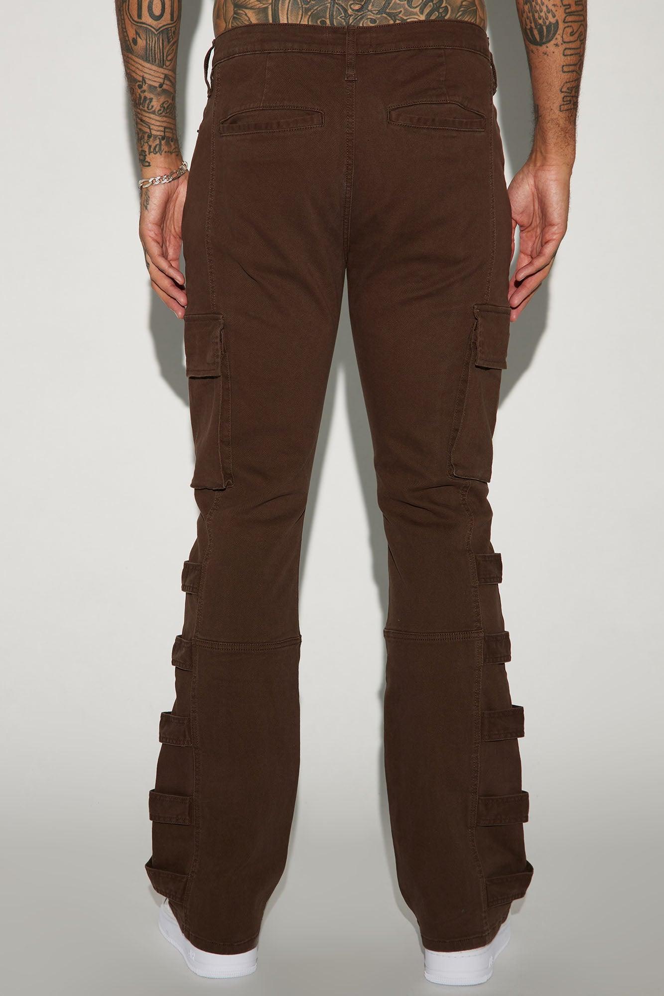 Cadell Stacked Slim Flare Cargo Pants - Dark Brown Product Image