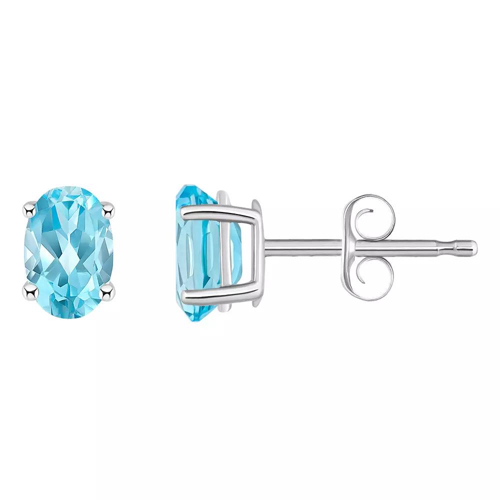 Celebration Gems 14k White Gold Oval Gemstone Stud Earrings, Women's, Blue Topaz Product Image