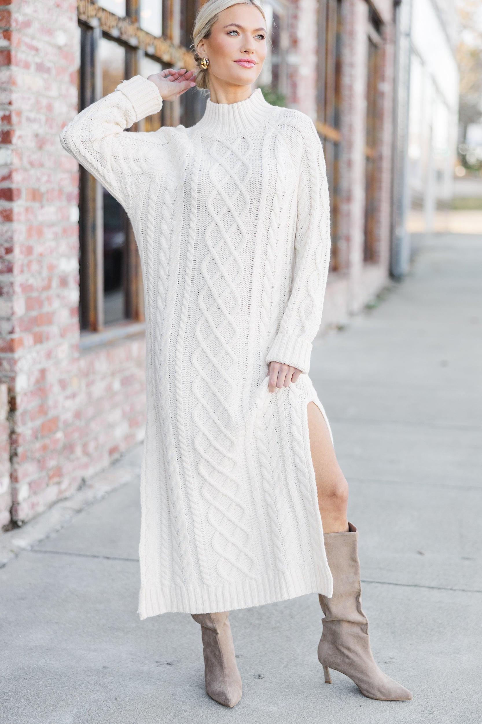 Let It All Go Cream Sweater Midi Dress Female Product Image
