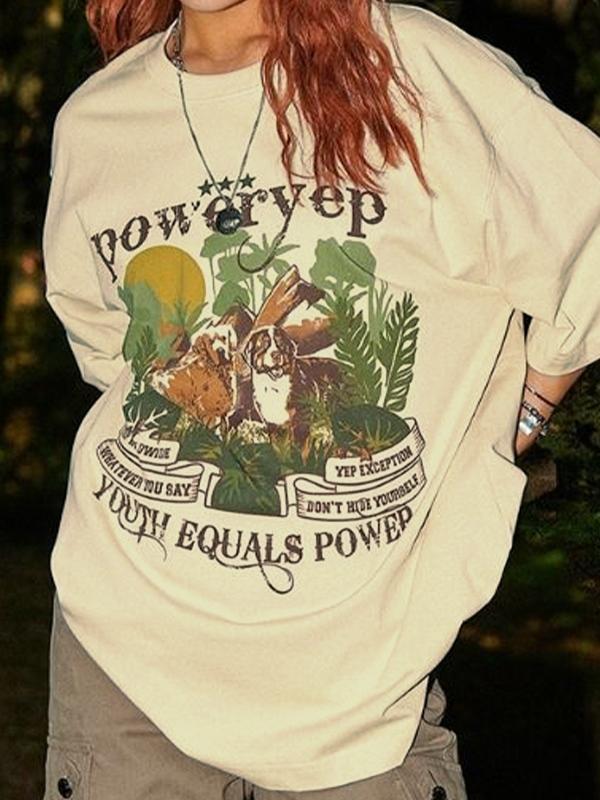 Vintage Dog Print Half Sleeve Oversized Short Sleeve Tee Product Image