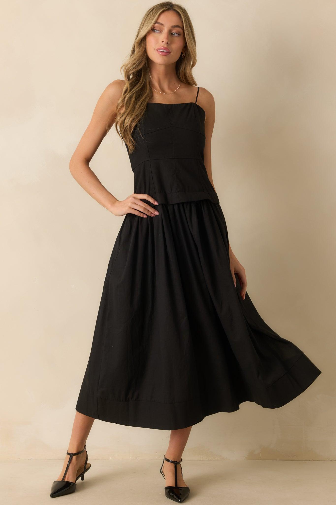 You Already Know Black Cotton Bustier Bodice Midi Dress Product Image