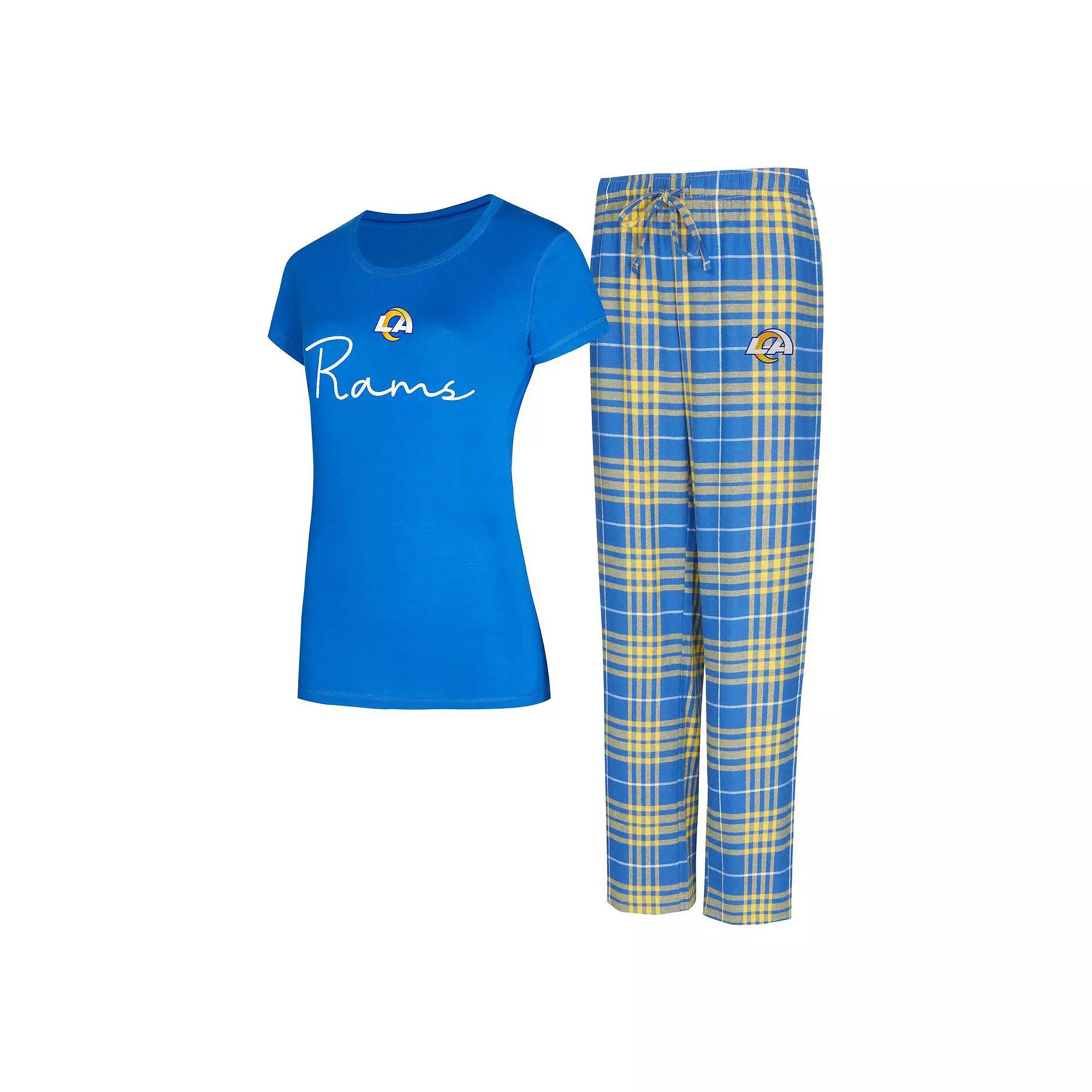 Women's Concepts Sport Los Angeles Rams Vector T-Shirt & Flannel Pants Sleep Set, Size: 2XL, Blue Product Image