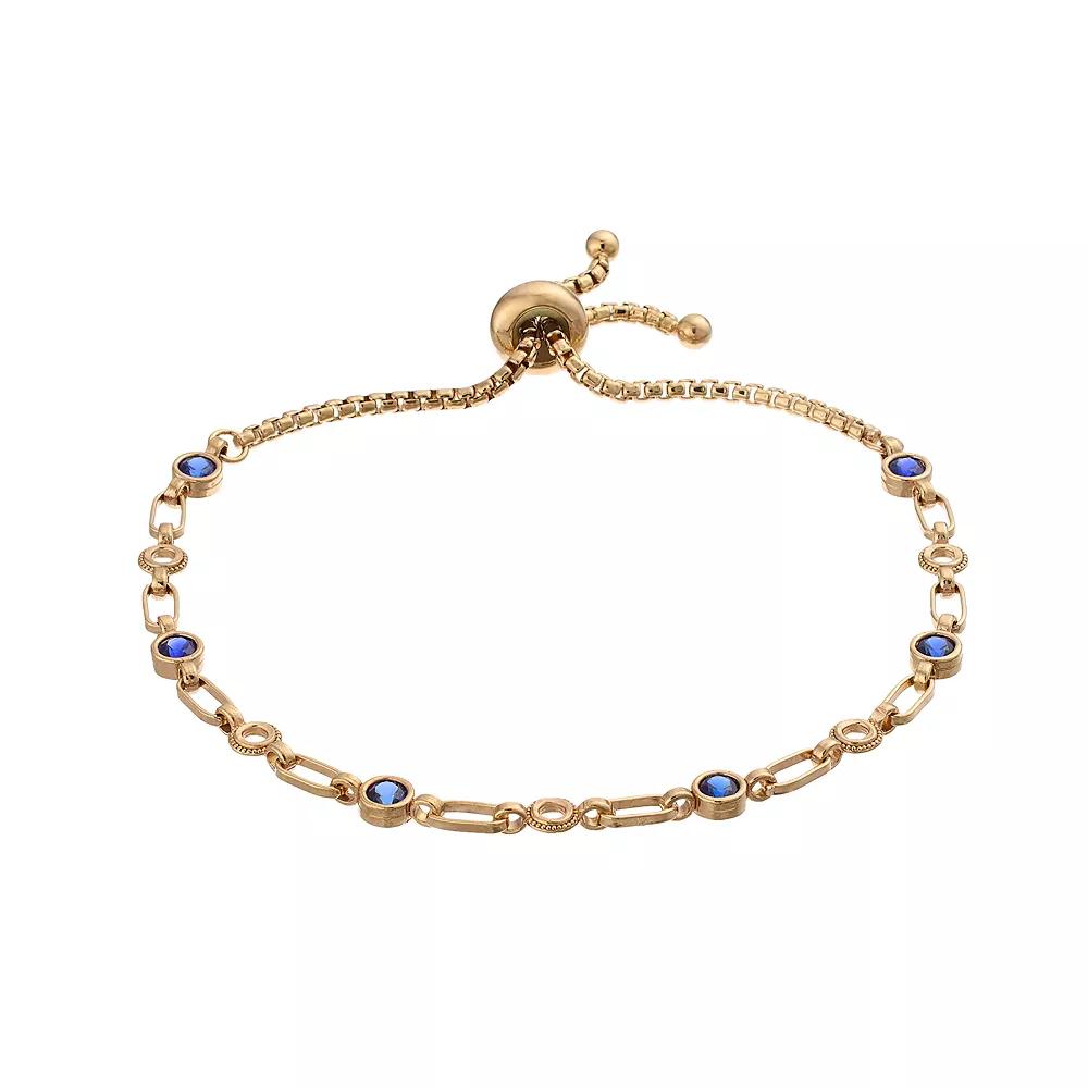Kristen Kesho Sterling Silver Lab-Created Sapphire & Circle Link Adjustable Bolo Bracelet, Women's, Size: 9.50, Gold Tone Product Image