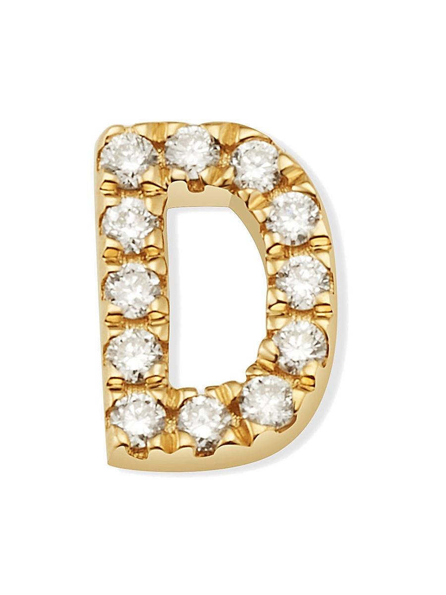 Womens 14K Yellow Gold Luxe Letter Diamond Initial Single Stud Earring Product Image