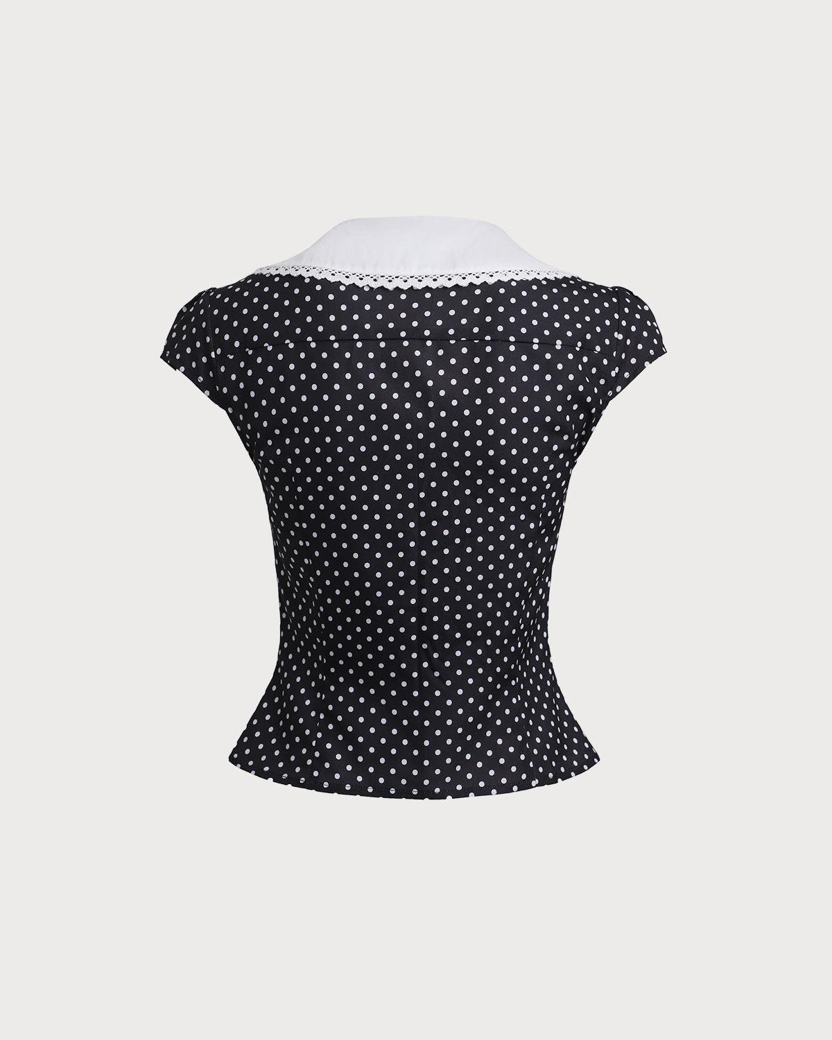 Black Polka Dot Cap Sleeve Shirt Product Image