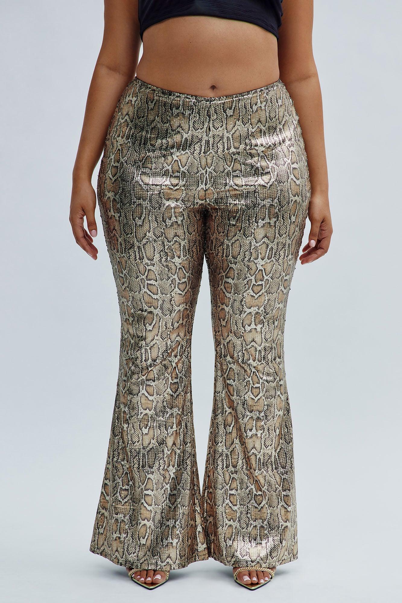 Hard To Get Leopard Sequin Flare Pant - Taupe/combo Product Image