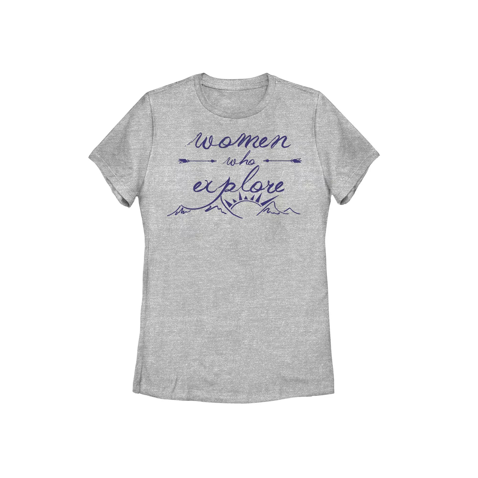 Juniors' "Women Who Explore" Blue Stamp Tee, Girl's, Size: Large, Athletic Grey Product Image