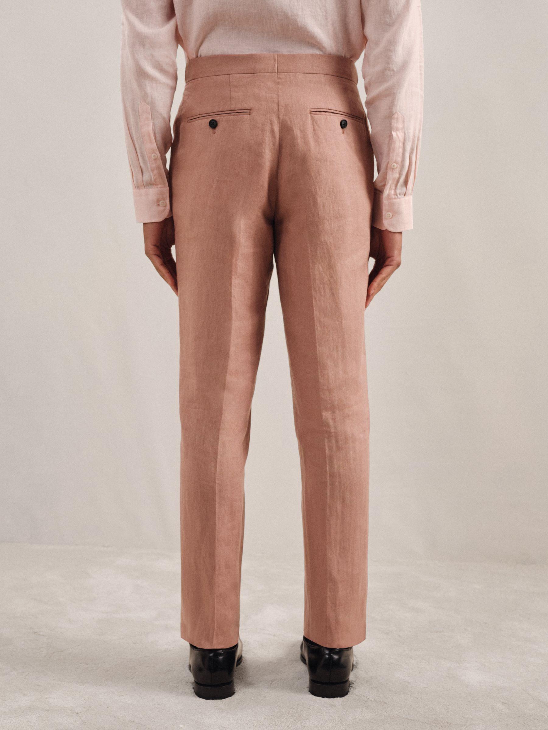 Slim Fit Linen Trousers in Rose Pink Product Image