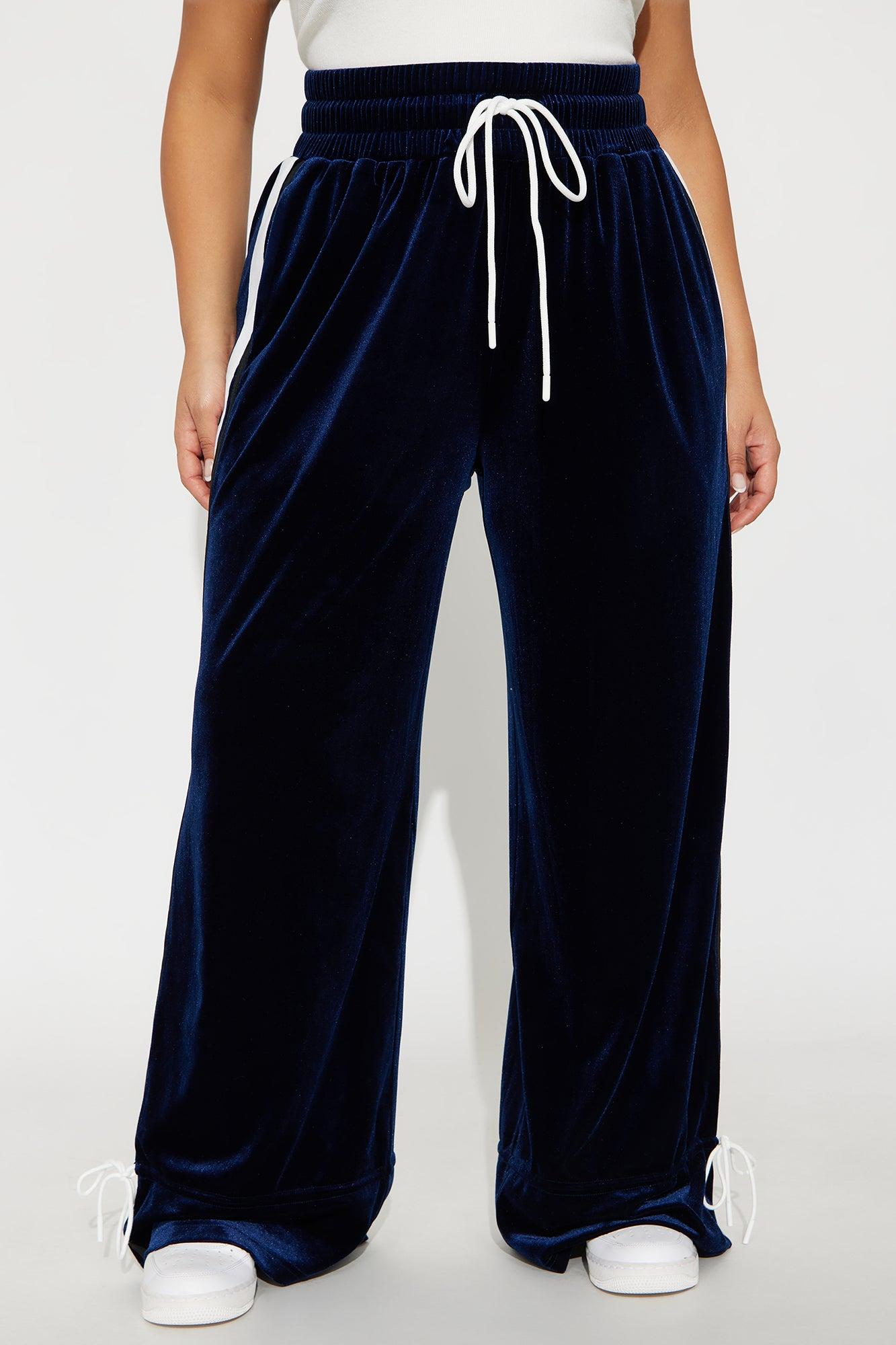 Tease You Velvet Wide Leg Track Pant 32 - Blue/combo Female Product Image