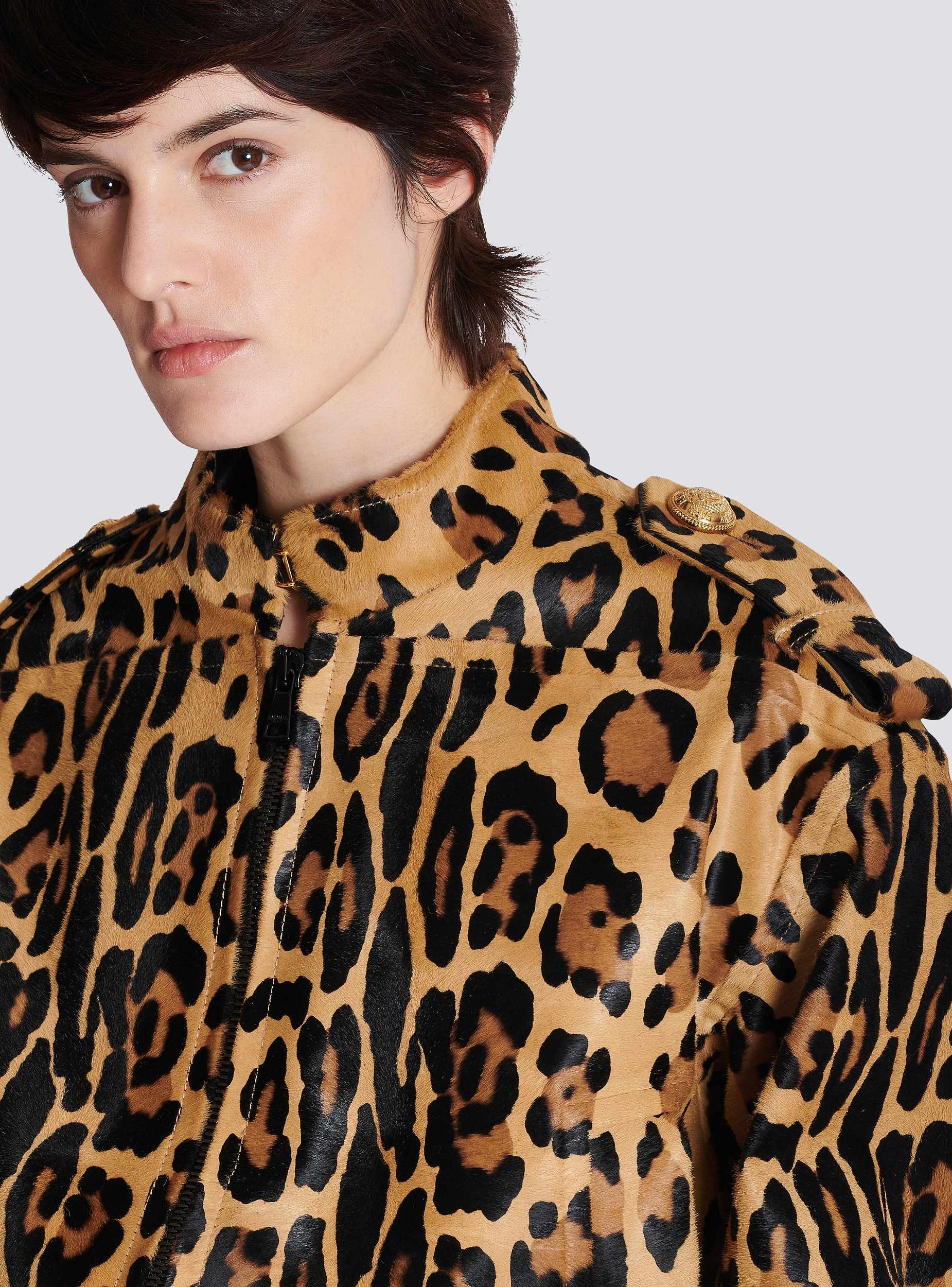 Ponyskin-style leather bomber jacket with leopard pattern Product Image
