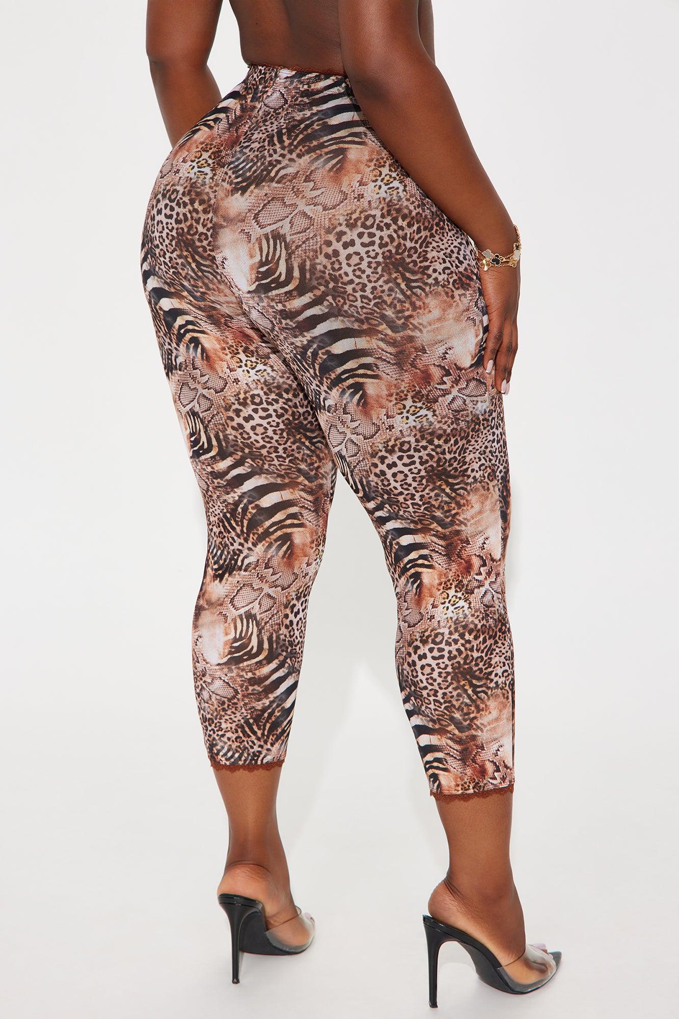 Mila Animal Print Mesh Capri Legging - Brown/combo Female Product Image