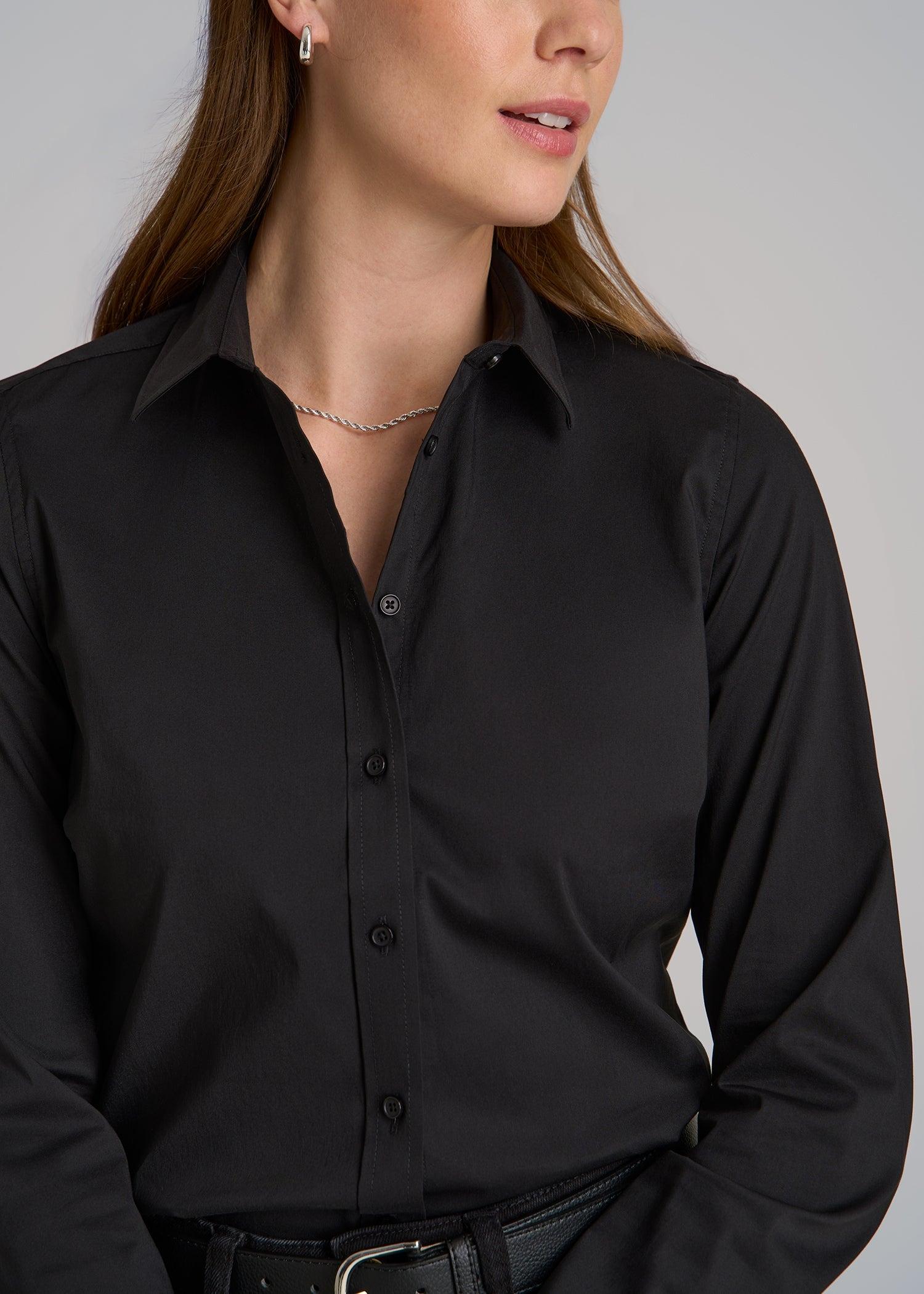 Button-Up Dress Shirt for Tall Women in Black Female Product Image