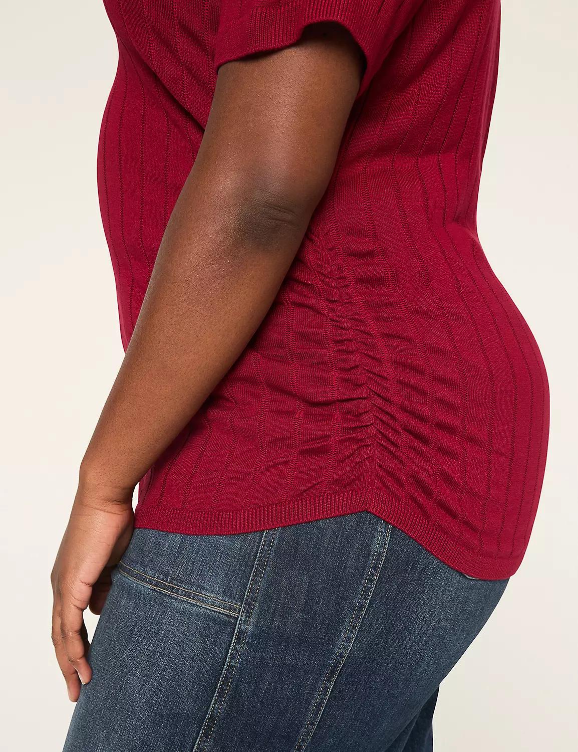 Fitted Short-Sleeve Side-Ruched Sweater Product Image