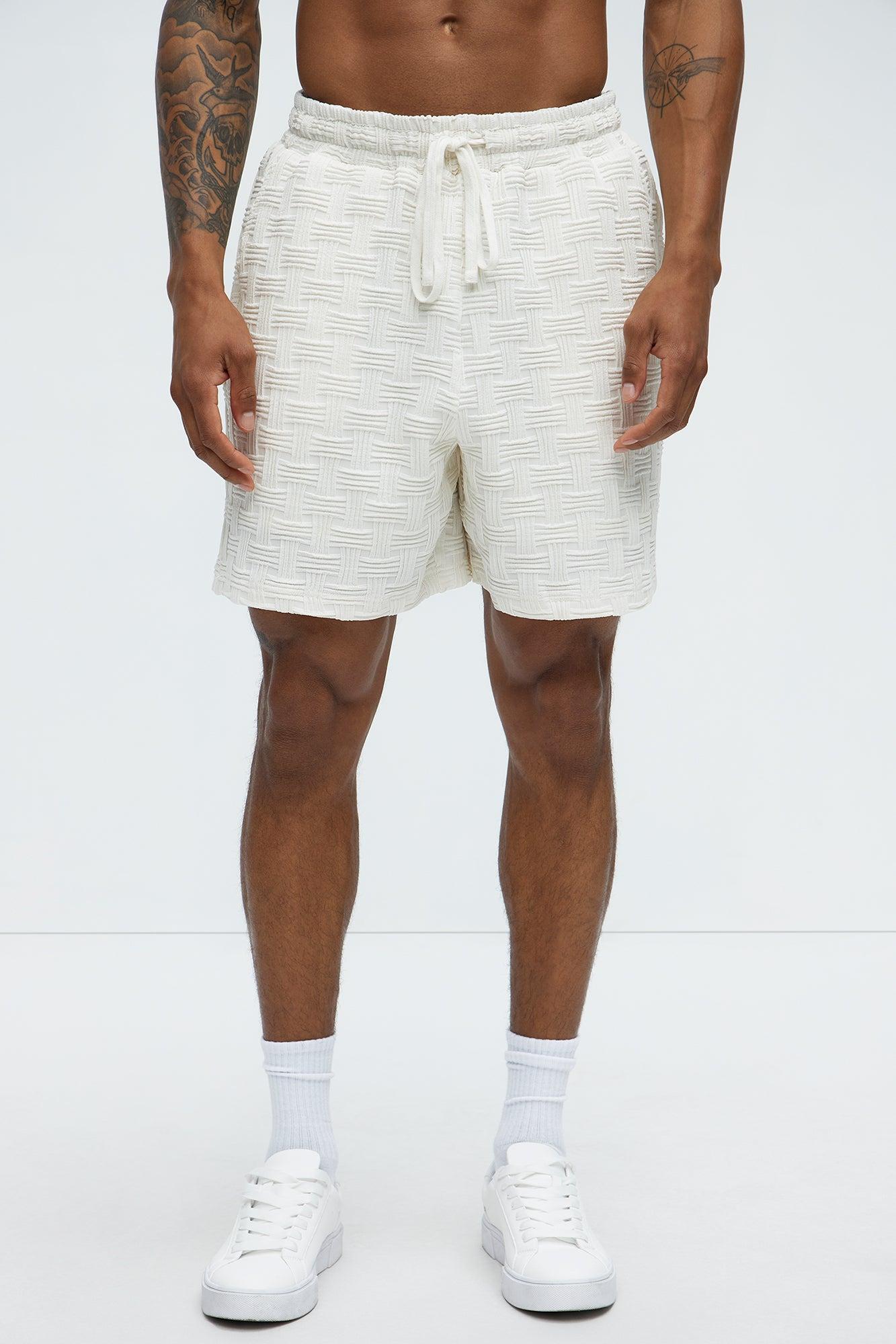 Criss Cross Textured Shorts - Cream Product Image