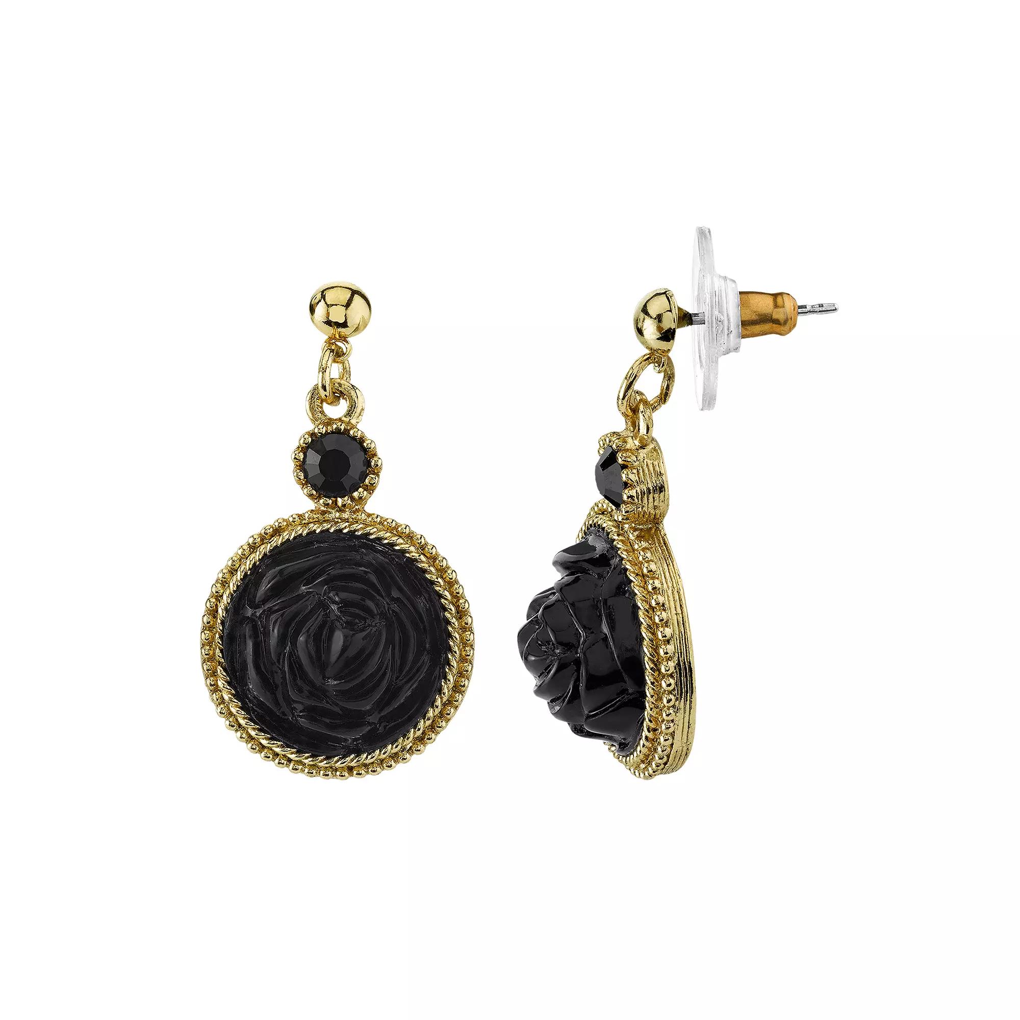 1928 Flower Drop Earrings, Womens, Black Product Image