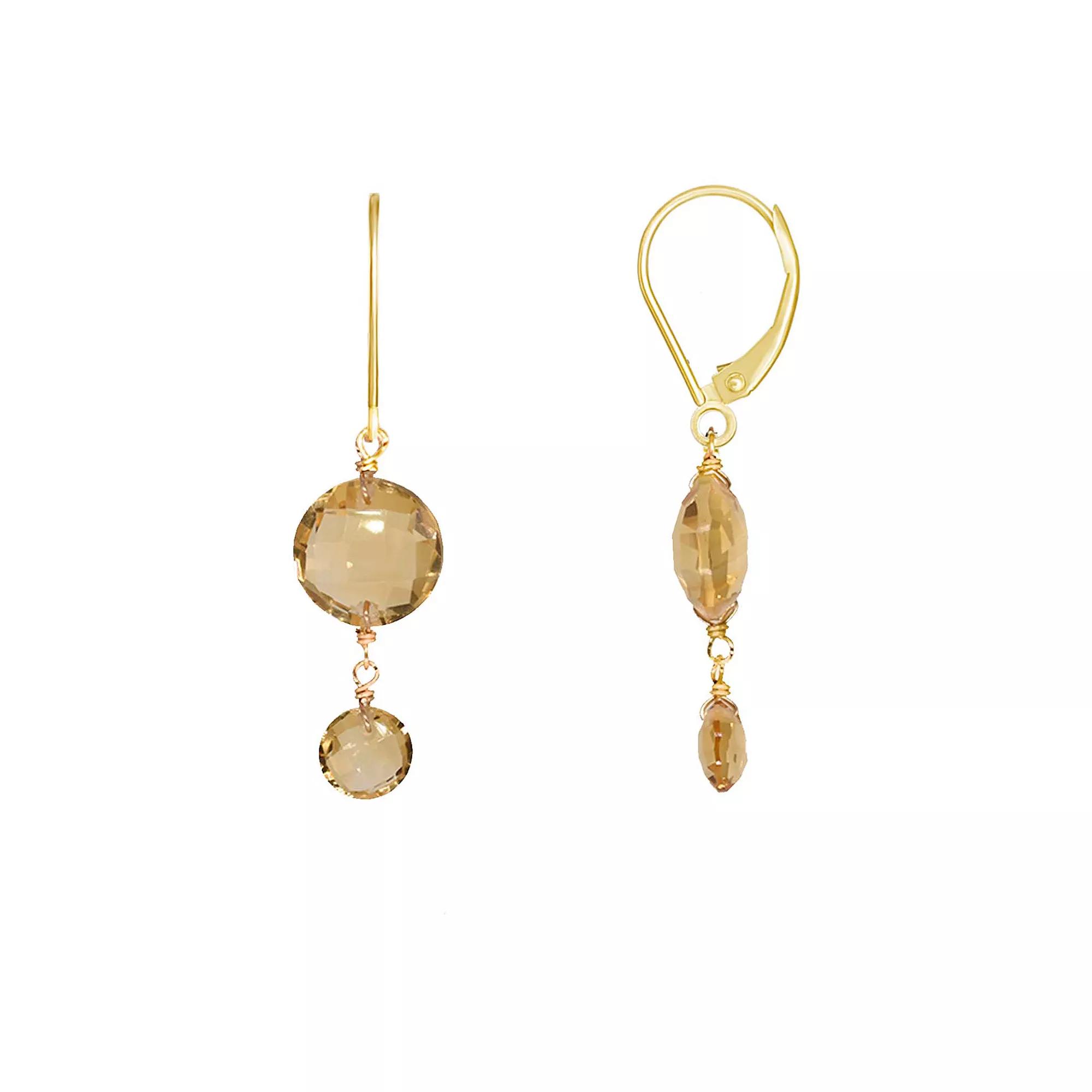 Jewelmak 14k Gold Citrine Double Coin Leverback Earrings, Women's Product Image