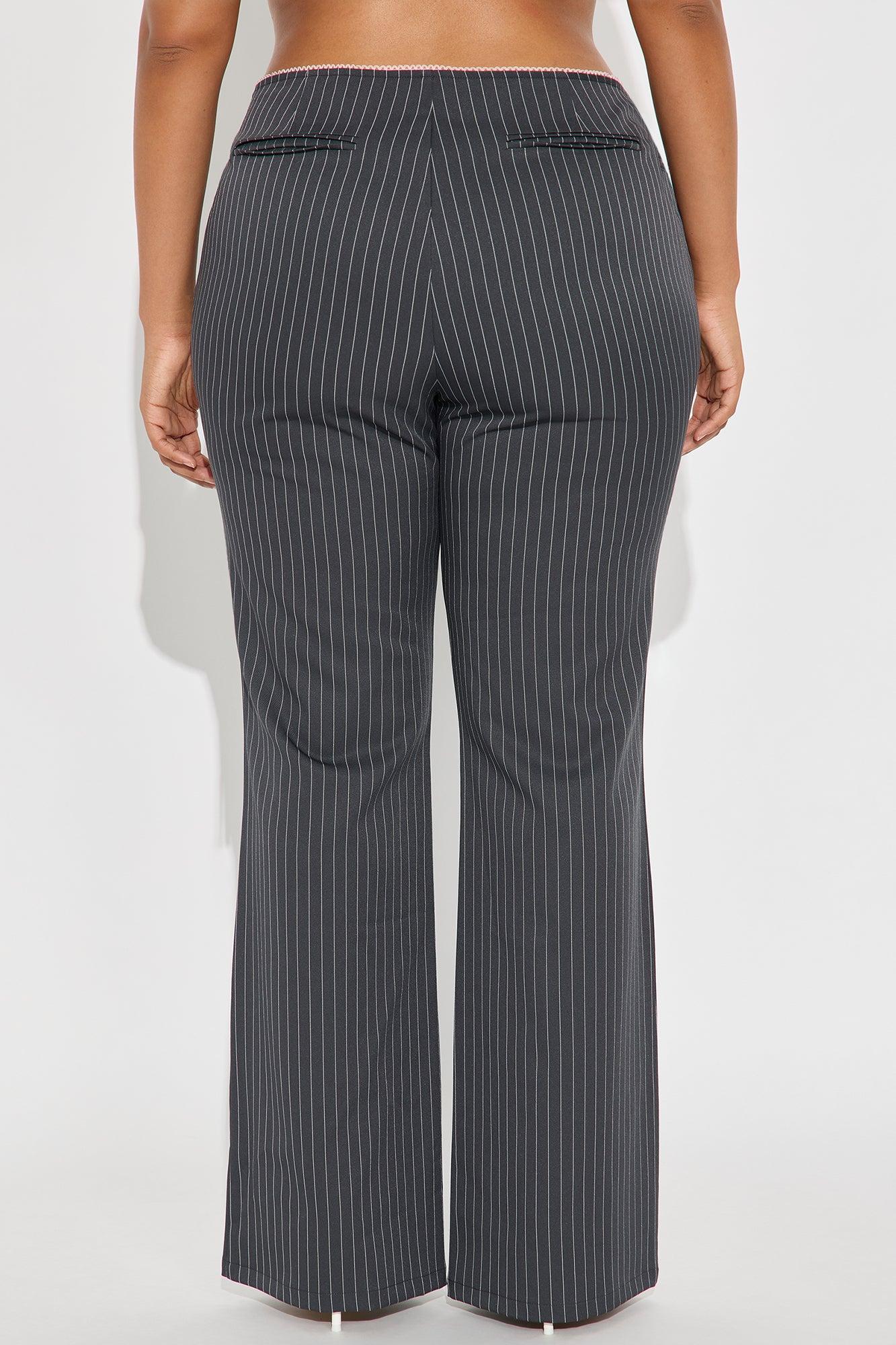 Sweet And Sassy Lace Up Pinstripe Flare Pant - Charcoal Female Product Image