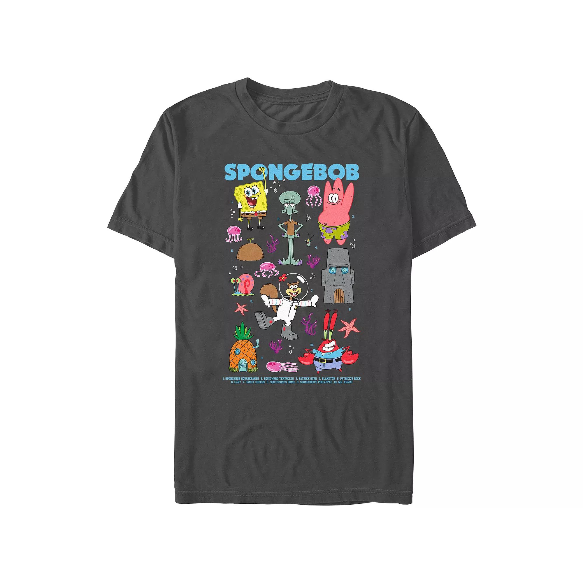 Juniors' SpongeBob Squarepants Characters And Names Boyfriend Graphic Tee, Women's,  Product Image