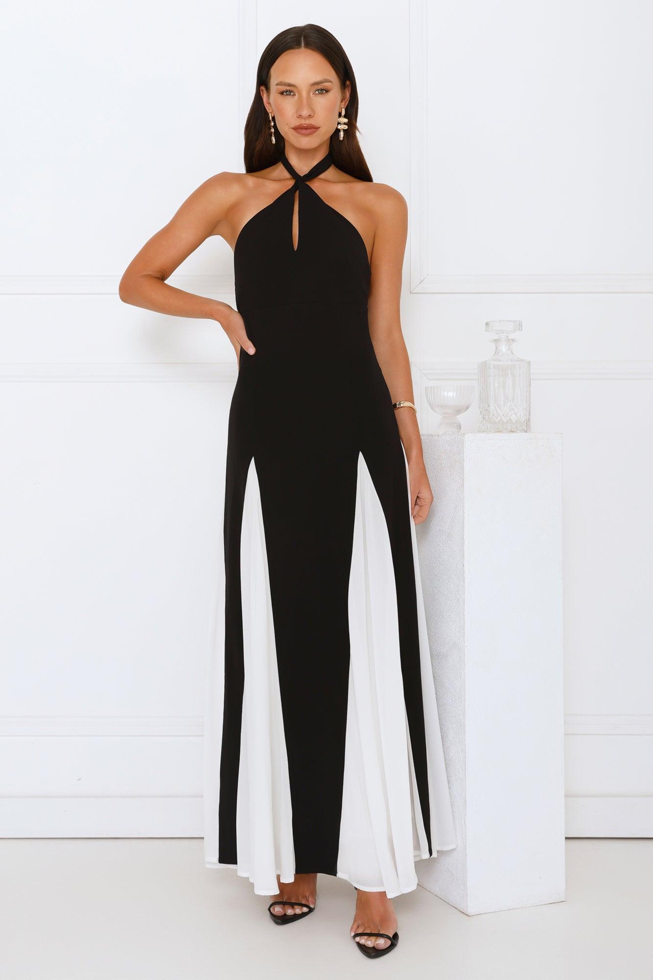 Starry Soirée Halter Maxi Dress Black Product Image