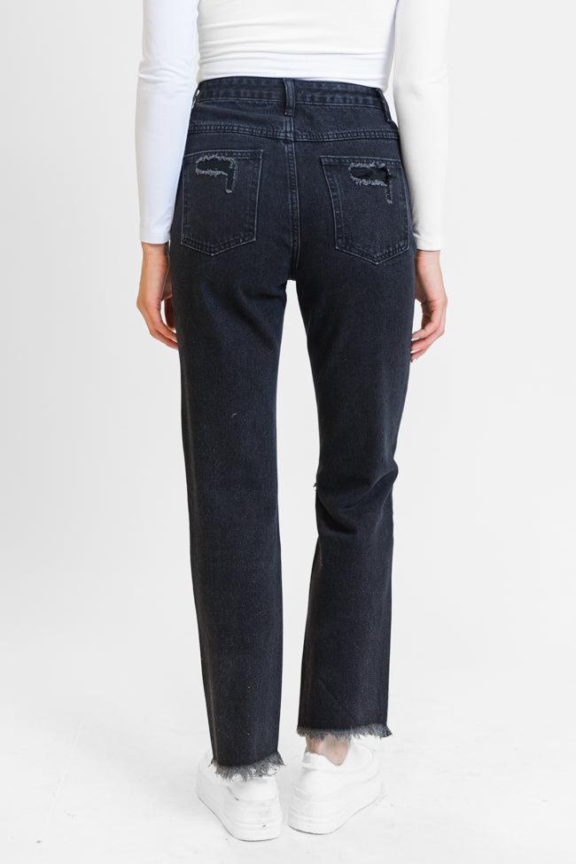 Megan Black Wash Distressed Straight Leg Tall Mom Jeans FINAL SALE Product Image