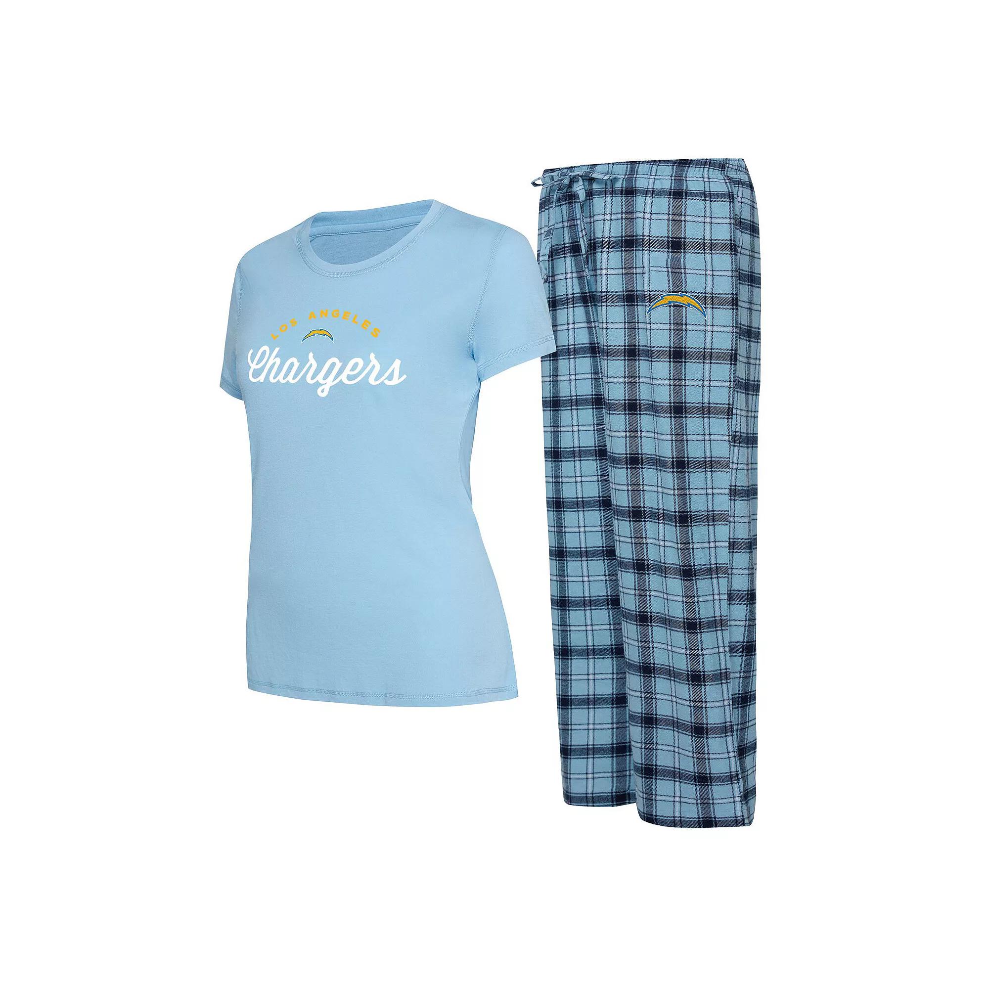 Women's Concepts Sport Powder Blue/Navy Los Angeles Chargers Arctic T-Shirt & Flannel Pants Sleep Set, Size: XL, Light Product Image