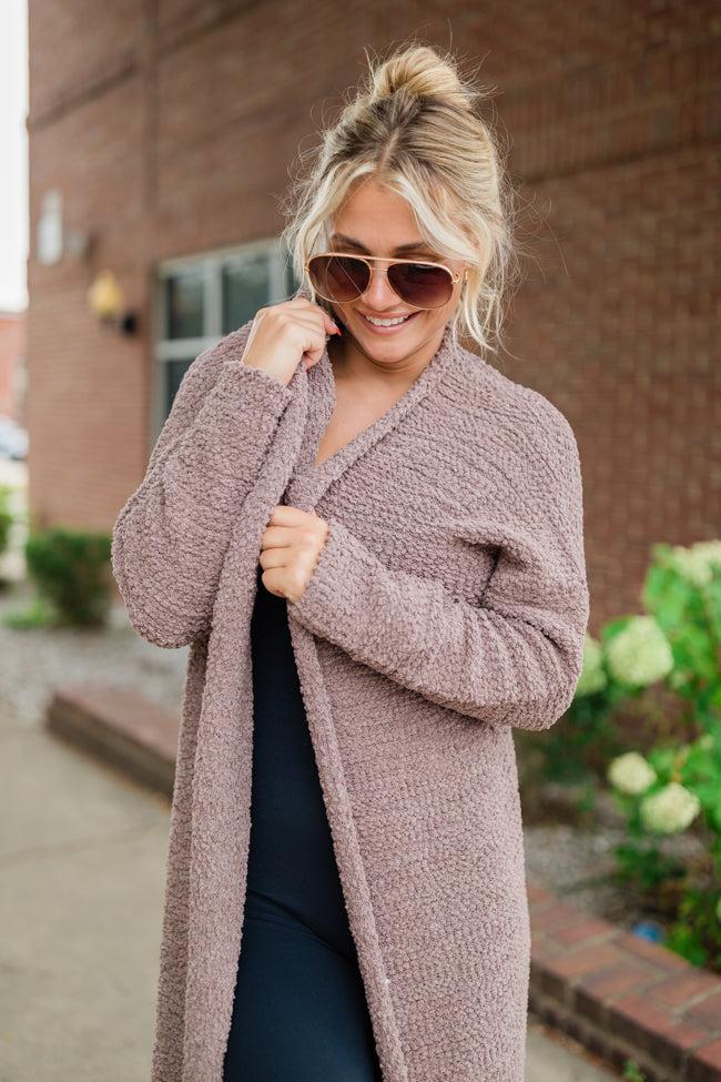 Slow Your Roll Mocha Long Popcorn Cardigan FINAL SALE Product Image