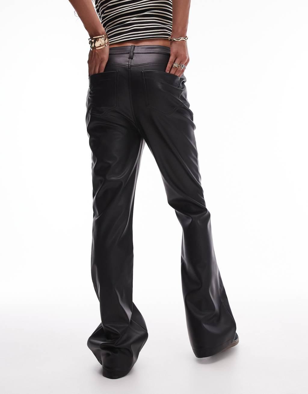 Topshop bootcut faux leather pants in black Product Image