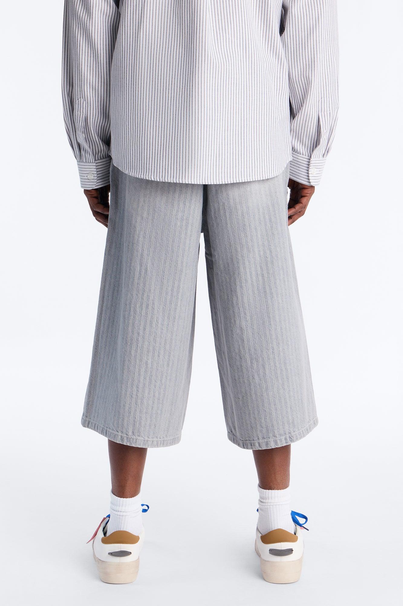 Super Baggy Subtle Stripe Denim Short - Grey Male Product Image