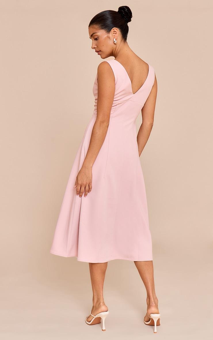 Petite Pale Rose Plunge Button Up Midi Dress Product Image