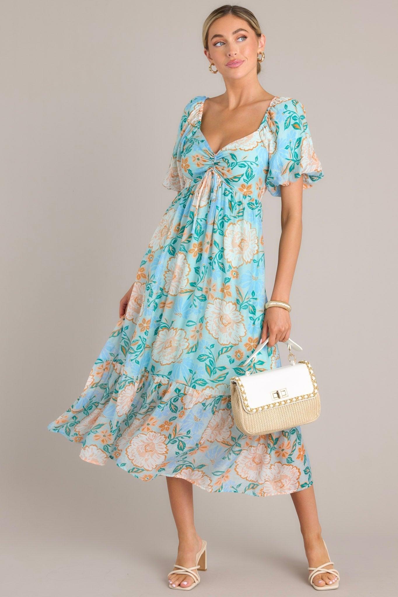 MINKPINK Evelyn Light Blue Puff Sleeve Midi Dress Product Image
